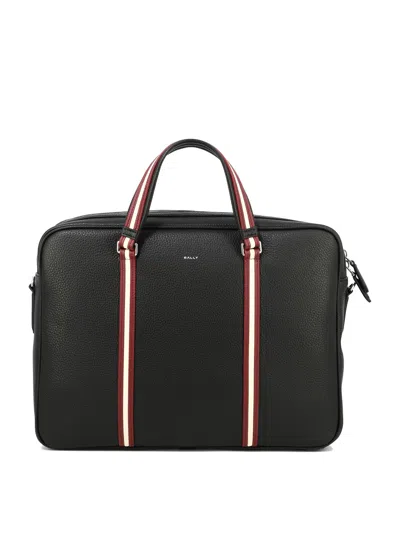 Bally Stripe-detail Leather Briefcase In Black
