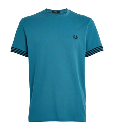 Fred Perry Cotton Striped Cuff T-shirt In Blue