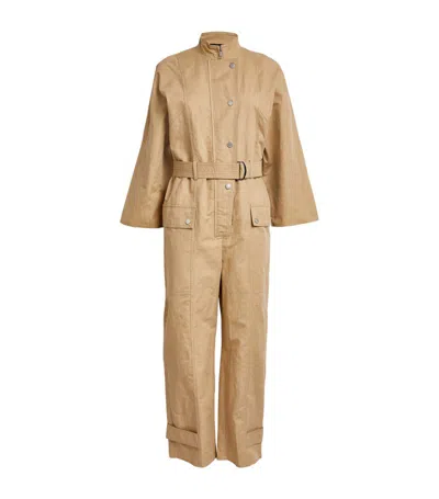 Weekend Max Mara Cotton-linen Belted Jumpsuit In Green