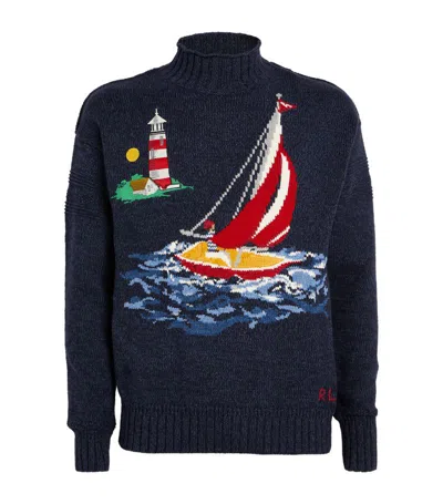 Polo Ralph Lauren Cotton Sailboat Sweater In Blue