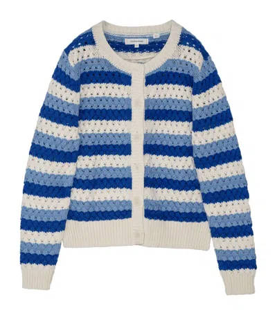 Chinti & Parker Striped Crochet Cotton Cardigan In Blue