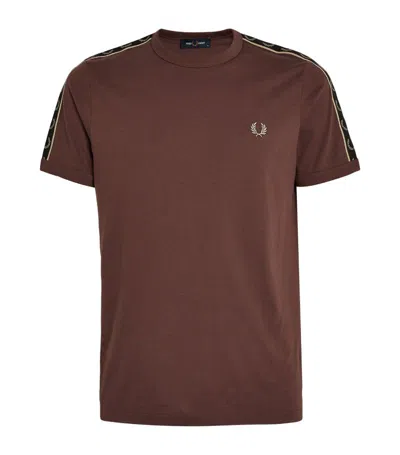 Fred Perry Cotton Logo Tape T-shirt In Brown