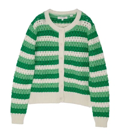 Chinti & Parker Striped Crochet Cotton Cardigan In Green