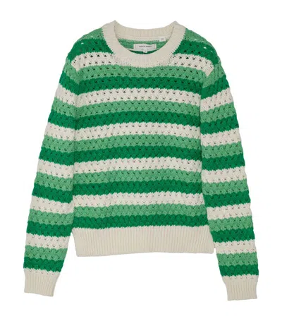 Chinti & Parker Striped Crochet Cotton Jumper In Green