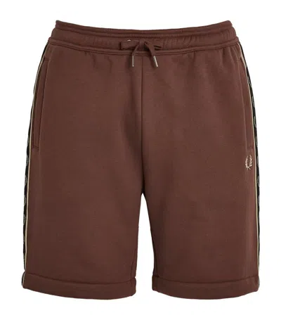 Fred Perry Logo-tape Sweatshorts In Brown