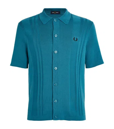 Fred Perry Knitted Striped Polo Shirt In Blue