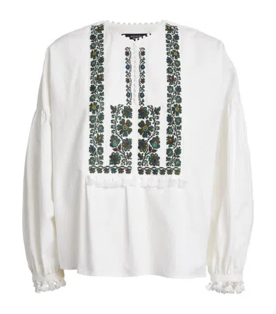 Weekend Max Mara Radica Embroidered Cotton & Linen Shirt In White,green