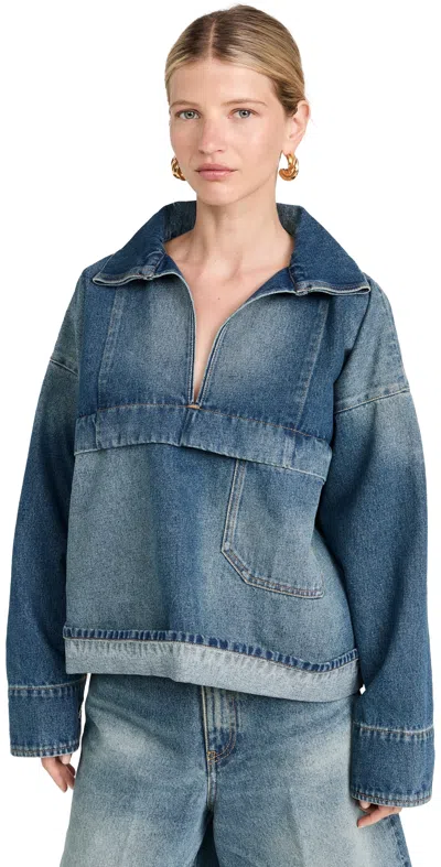 Victoria Beckham Oversized Cotton Denim Tunic Shirt In Indigo