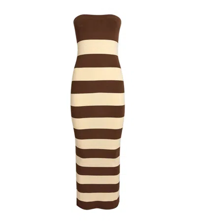 Posse Theo Strapless Two-tone Stripe Maxi Dress In Chocolate/cream