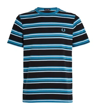 Fred Perry Cotton Striped T-shirt In Black/light Smoke/ocean V18