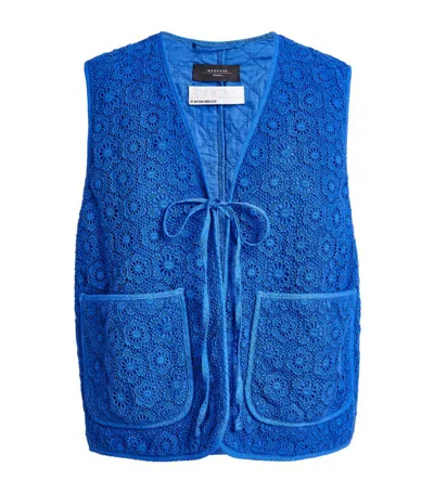 Weekend Max Mara Embroidered Floral Gilet In Blue