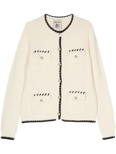 Semicouture Contrasting-borders Knitted Cardigan In White