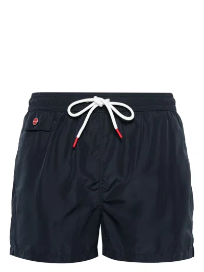 Kiton Logo-embroidered Swim Shorts In Blue