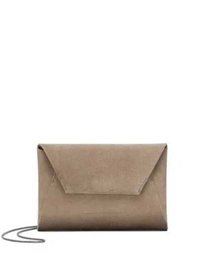 Brunello Cucinelli Envelope Bag With Shiny Shoulder Belt In Beige