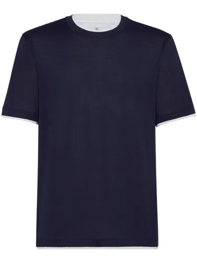 Brunello Cucinelli Silk-cotton T-shirt In Blue