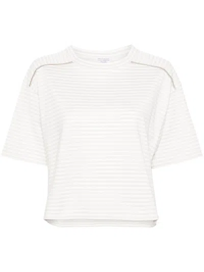 Brunello Cucinelli Striped Cotton T-shirt In Grey