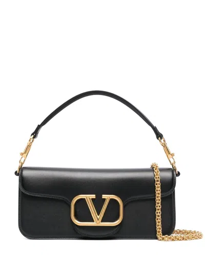 Valentino Garavani Locã² Leather Shoulder Bag In Black