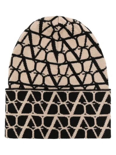 Valentino Garavani Toile Iconographe Wool And Cashmere Beanie Hat In Beige