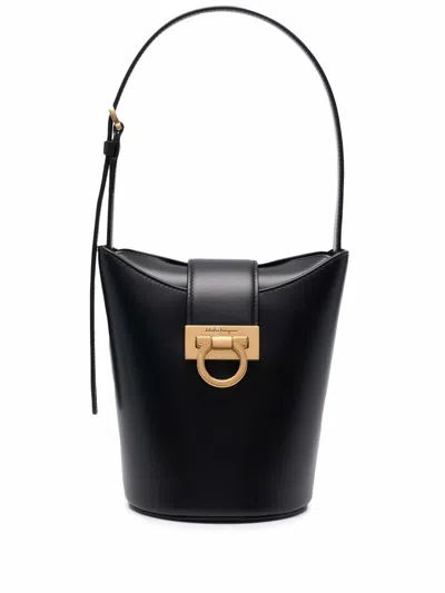 Ferragamo Trifolio Leather Bucket Bag In Black