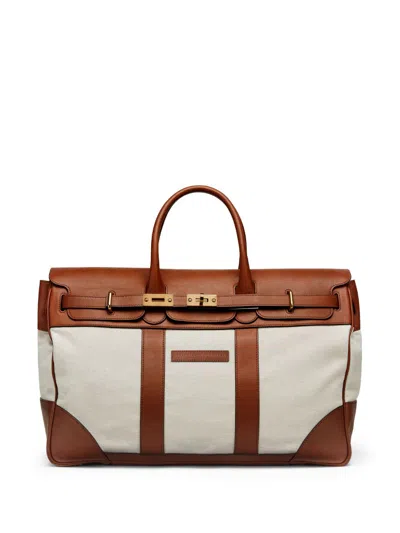 Brunello Cucinelli Cotton And Leather Weekender Country Bag In Brown