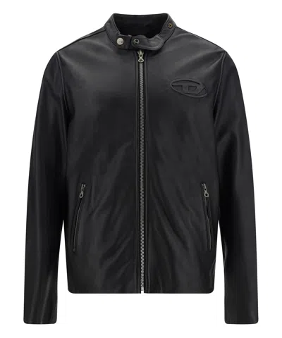 Diesel L-metalo Leather Jacket In Black