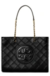 Tory Burch Fleming Soft Quilted Leather Convertible Chain Tote In Black