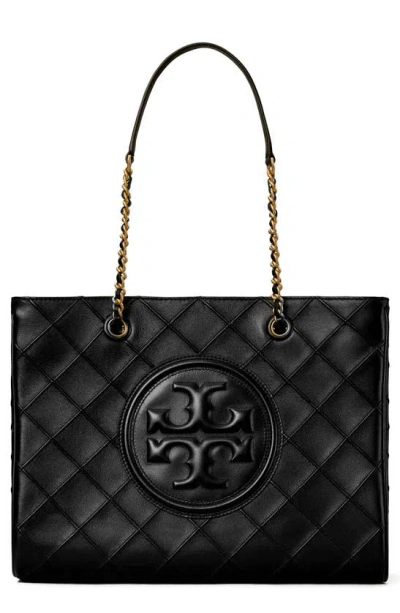 Tory Burch Fleming Soft Quilted Leather Convertible Chain Tote In Black