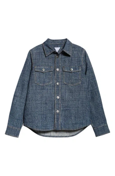 Bottega Veneta Textured Denim Collared Shirt In Blue