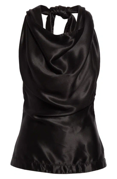 Bottega Veneta Draped Cowl-neck Fluid Twill Halter Top In Nero