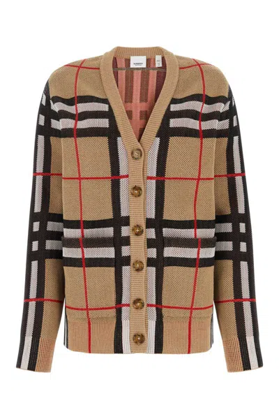 Burberry Embroidered Stretch Nylon Blend Cardigan In Checked