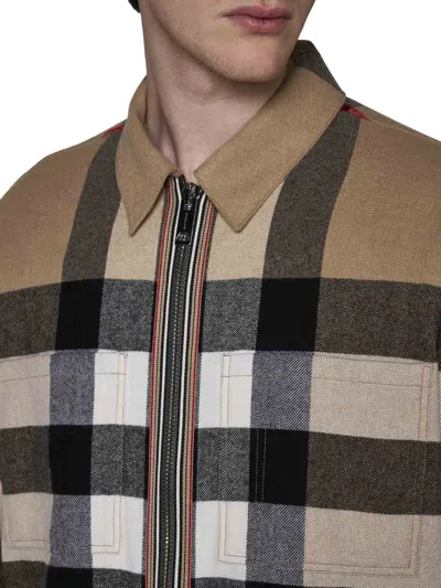 Burberry Check Motiv Wool Shirt In Beige