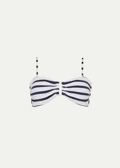 Milly Cabana Striped Bandeau Bikini Top In Navy/ White