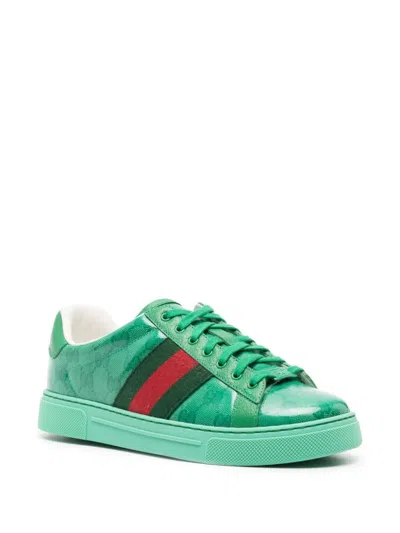 Gucci Ace Gg Crystal Canvas Low-top Trainers In Green