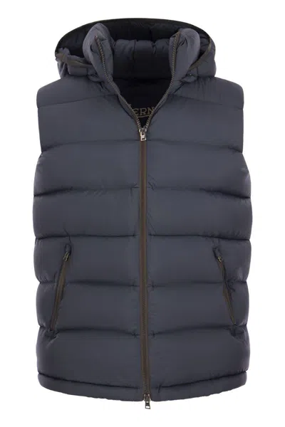 Herno Men's Blue Hooded Down Vest For Everyday Comfort And Style