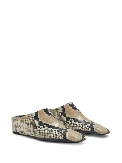 Jil Sander Leather Mule With Python Print In Beige