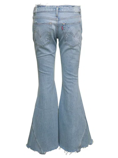 Erl Light Blue Low Waisted Jeans With Rips In Cotton Denim Woman