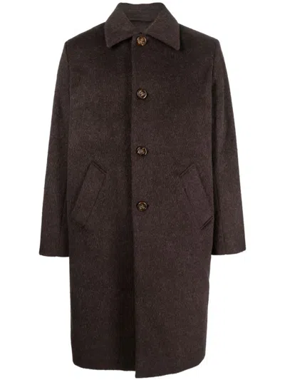 Séfr Single-breasted Wool-blend Mid Coat In Brown