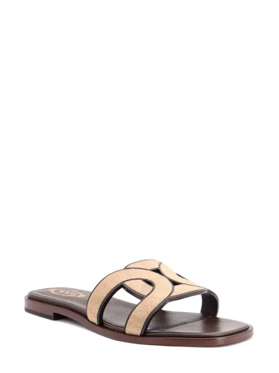 Tod's Woven Sandals In Beige
