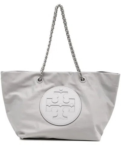 Tory Burch Ella Chain Logo Patch Tote Bag In Grey