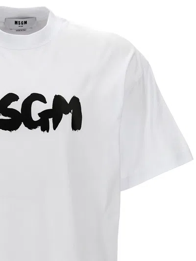 Msgm Logo T-shirt In White/black