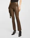 Sprwmn High-waist Flare-leg Cropped Leather Leggings In Green