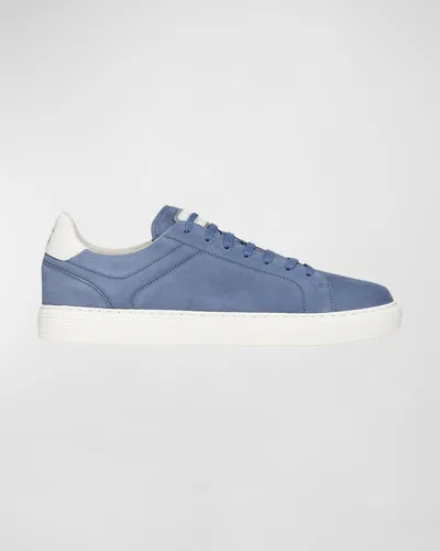 Brunello Cucinelli Men's Bicolor Nuback Low-top Sneakers In Medium Blue