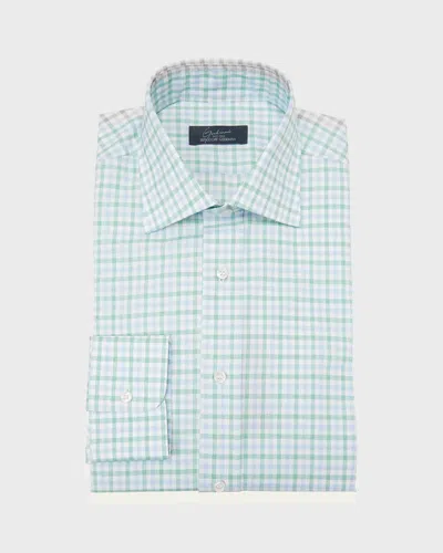 Neiman Marcus Men's Graph Check Cotton Dress Shirt In Green Blue