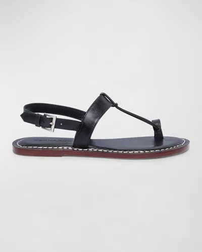 Bernardo Calfskin T-strap Slingback Sandals In Black Antique Calf