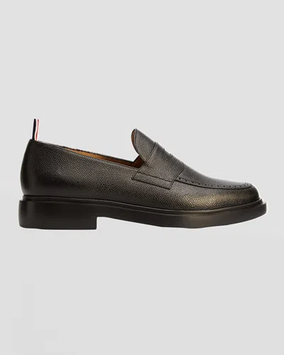 Thom Browne Men's Rubber Sole Leather Penny Loafers In Black
