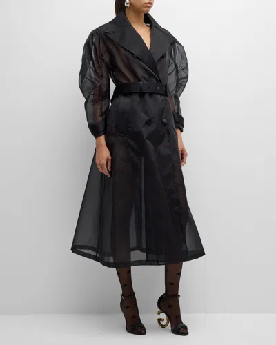 Dolce & Gabbana Long Belted Organza Coat In 黑色