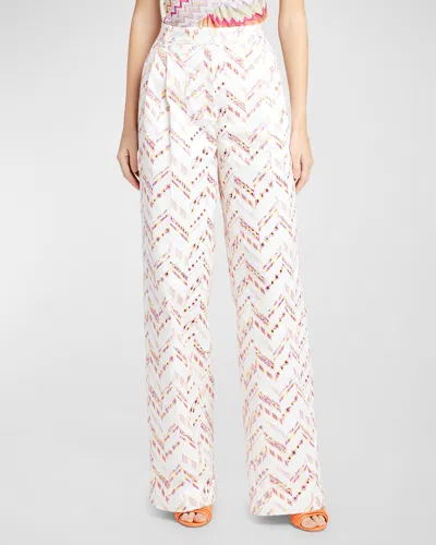 Missoni Chevron Broderie Anglaise Pleated Straight-leg Trousers In Zzpkylwprlwht