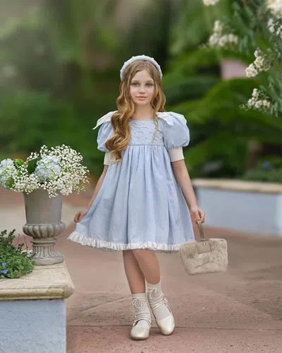 Petite Maison Kids' Girl's Linen Bow Dress In Light Blue