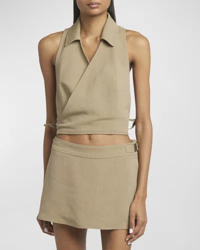 Loewe + Paula's Ibiza Cropped Open-back Canvas Wrap Top In Brown