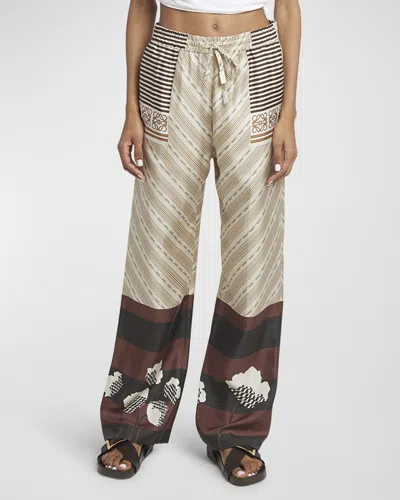 Loewe X Paula Ibiza Anagram Striped Silk Straight-leg Pyjama Trousers In Lt Beig Mu